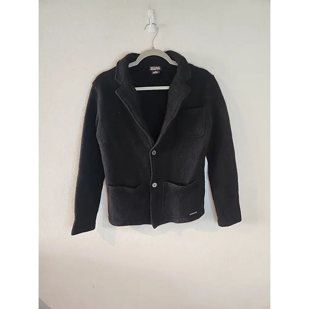 Vtg MICHAEL KORS Blazer Womens Size Small Black 100% Wool Black Y2k 2 Button